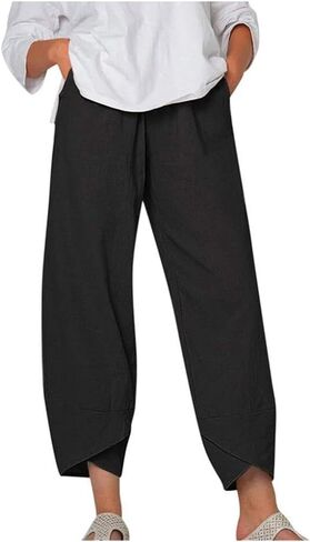 Trendy Womens Summer Capri Pants Casual Comfy Baggy Palazzo Trouser Pants with Pocket in Saudi Arabia