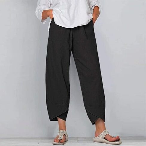Trendy Womens Summer Capri Pants Casual Comfy Baggy Palazzo Trouser Pants with Pocket in Saudi Arabia