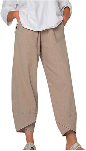 Trendy Womens Summer Capri Pants Casual Comfy Baggy Palazzo Trouser Pants with Pocket in Saudi Arabia