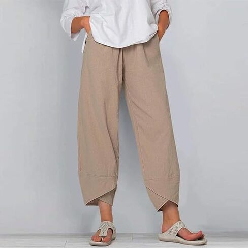 Trendy Womens Summer Capri Pants Casual Comfy Baggy Palazzo Trouser Pants with Pocket in Saudi Arabia