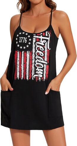 American Flag Mini Dress with Built-in Shorts Women 4th of July Patriotic Dresse in Saudi Arabia