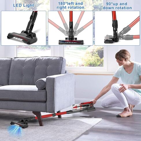 Cordless Vacuum Cleaner Lightweight 24Kpa 2-Speed Vacuum Cleaners for Home, Stick Vacuum Cleaner with LED Light, XL Dust Cup, Wall Mount, 4-Layer Filter, Rechargeable Vacuum for All Floor in Saudi Arabia
