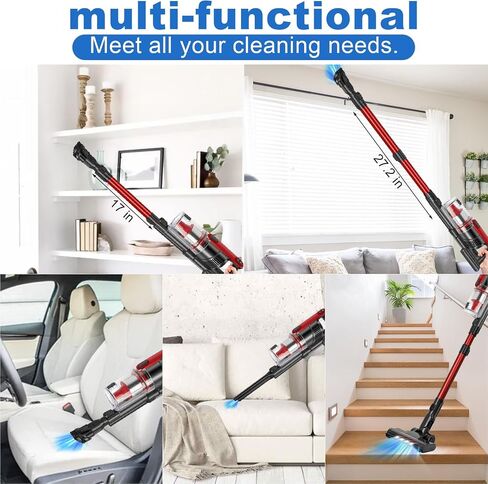 Cordless Vacuum Cleaner Lightweight 24Kpa 2-Speed Vacuum Cleaners for Home, Stick Vacuum Cleaner with LED Light, XL Dust Cup, Wall Mount, 4-Layer Filter, Rechargeable Vacuum for All Floor in Saudi Arabia
