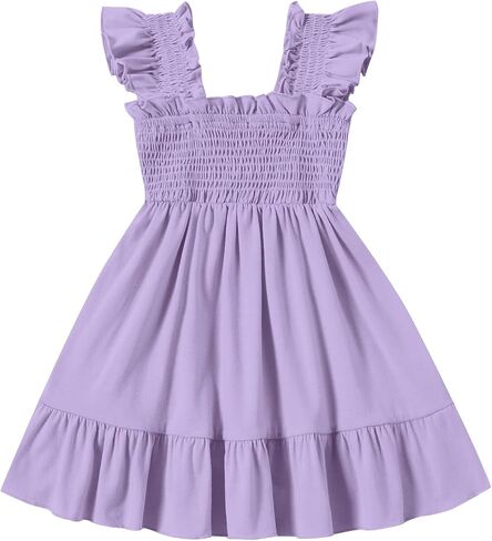 Toddler Girl Summer Dress Sleeveless Smocked Baby Dresses Square Neck Kids Tiered Boho Sundress Beach Casual Birthday in Saudi Arabia