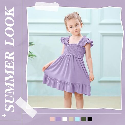 Toddler Girl Summer Dress Sleeveless Smocked Baby Dresses Square Neck Kids Tiered Boho Sundress Beach Casual Birthday in Saudi Arabia
