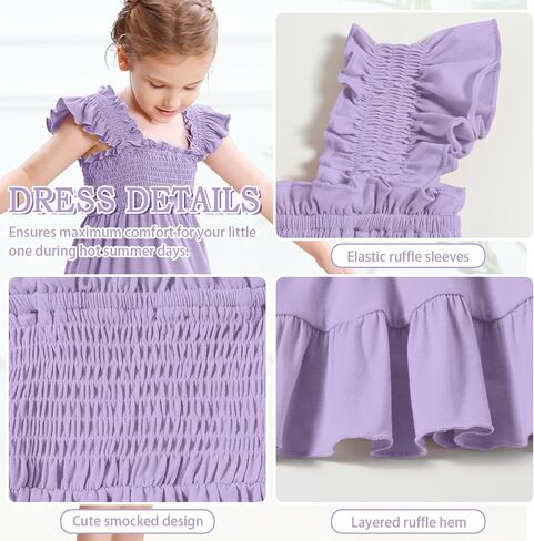 Toddler Girl Summer Dress Sleeveless Smocked Baby Dresses Square Neck Kids Tiered Boho Sundress Beach Casual Birthday in Saudi Arabia