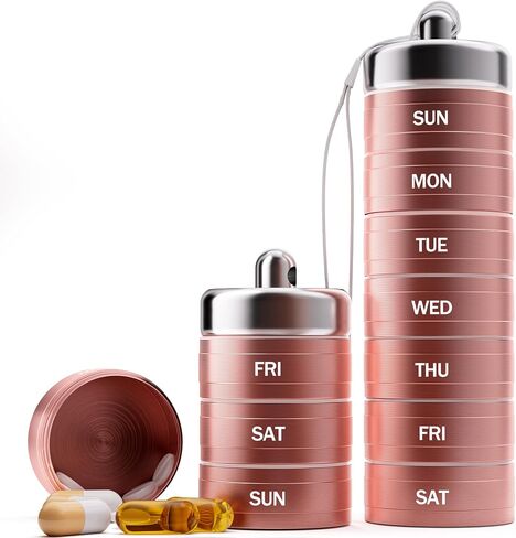 Travel Pill Organizer-Weekly Medicine Pill Case， 7 Day Pill Container,1 Time a Day BPA Free Moisture Proof Stackable Travel Pill Box for Vitamin, Fish Oil, Supplement（Black） in Saudi Arabia