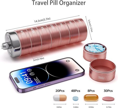 Travel Pill Organizer-Weekly Medicine Pill Case， 7 Day Pill Container,1 Time a Day BPA Free Moisture Proof Stackable Travel Pill Box for Vitamin, Fish Oil, Supplement（Black） in Saudi Arabia