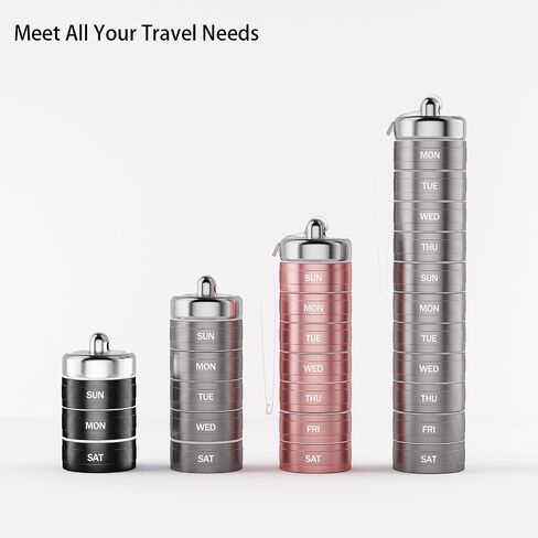Travel Pill Organizer-Weekly Medicine Pill Case， 7 Day Pill Container,1 Time a Day BPA Free Moisture Proof Stackable Travel Pill Box for Vitamin, Fish Oil, Supplement（Black） in Saudi Arabia