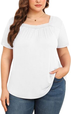 TIANZHU Plus Size Tunic Tops for Women - Long&Short Sleeve Womens Tops, Lace Detail, Comfortable Loose Fit, Women's Tops in Saudi Arabia