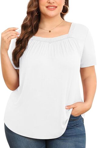 TIANZHU Plus Size Tunic Tops for Women - Long&Short Sleeve Womens Tops, Lace Detail, Comfortable Loose Fit, Women's Tops in Saudi Arabia