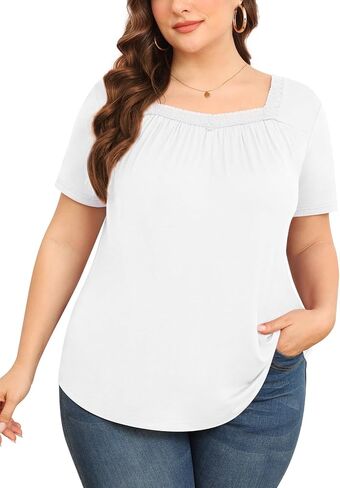 TIANZHU Plus Size Tunic Tops for Women - Long&Short Sleeve Womens Tops, Lace Detail, Comfortable Loose Fit, Women's Tops in Saudi Arabia