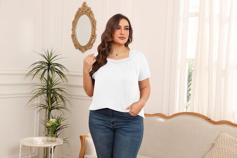 TIANZHU Plus Size Tunic Tops for Women - Long&Short Sleeve Womens Tops, Lace Detail, Comfortable Loose Fit, Women's Tops in Saudi Arabia