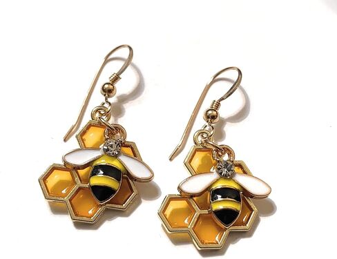 Honey Bumble Bee Dangle Earrings 14K Gold Filled Wires for Women Handmade in USA in Saudi Arabia