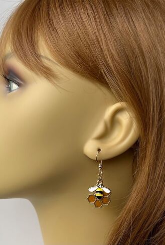 Honey Bumble Bee Dangle Earrings 14K Gold Filled Wires for Women Handmade in USA in Saudi Arabia