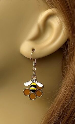 Honey Bumble Bee Dangle Earrings 14K Gold Filled Wires for Women Handmade in USA in Saudi Arabia