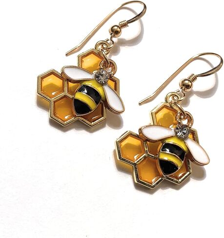 Honey Bumble Bee Dangle Earrings 14K Gold Filled Wires for Women Handmade in USA in Saudi Arabia