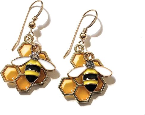 Honey Bumble Bee Dangle Earrings 14K Gold Filled Wires for Women Handmade in USA in Saudi Arabia