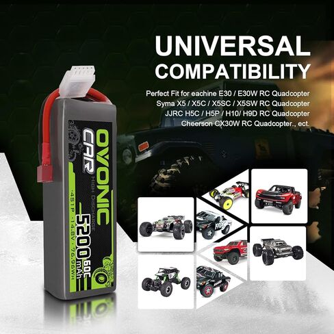 OVONIC 4S Lipo Battery 14.8V 60C 5200mAh RC Lipo with Deans T Connector for RC Buggy Truggy Crawler Monster Car Boat Truck 2 Pack in Saudi Arabia