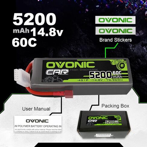 OVONIC 4S Lipo Battery 14.8V 60C 5200mAh RC Lipo with Deans T Connector for RC Buggy Truggy Crawler Monster Car Boat Truck 2 Pack in Saudi Arabia
