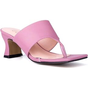 ComeShun Women Block Heel Mules Ankle Strap Flip Flops Square Toe Slip On Thong Sandals