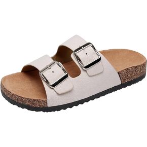 Womens Sandals Cork Footbed Slide Comfortable Summer Beach Shoes Suede Leather with Arch Support Slippers Adjustable Buckle Rubber Sole