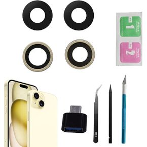 3pcs/Set 15 Plus Back Camera Lens Glass Replacement for iPhone 15 Camera Lens Replacement with Pre-Installed Adhesive + Repair Tool Kit, Anti-Lens Scratch & Waterproof Needle