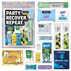 Hangover Kit - 10 Piece Pre-Filled Gift Bag - Essential Supplies Set - Wedding, Birthday, or Bachelor/Bachelorette - Zest Hydration Packets, Chew, & More