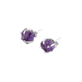 AA Raw Amethyst Rough Crystal Stone Dainty Stud Earrings for Women, February Birthstone Handmade Wedding Jewelry Gift for Brides, 925 Sterling Silver Stud Earrings