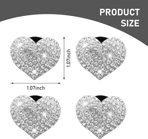 4 قطع مشبك تزيين بفتحة تهوية السيارة، زخرفة فتحة تهوية مكيف الهواء على شكل قلب من الماس اللامع للنساء، تركيب بمشبك غير مدمر، ملحق داخلي عالمي للسيارات (أبيض) in Kuwait