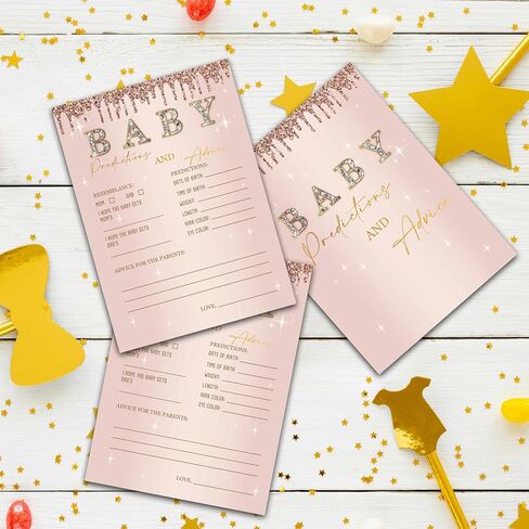 ZIIUFRN Baby Predictions and Advice Cards, 5" x 7" Rose Gold Gender Reveal Games Favors for Guests, Baby Shower Party Decorations - D07 in Saudi Arabia