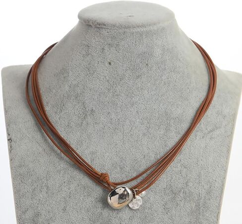 Layered Leather Love Heart Choker Necklace Boho Coin Clavicle Necklace Geometric Ellipse stone Statement Clavicle Cord for Women Men Girls Gift in Saudi Arabia