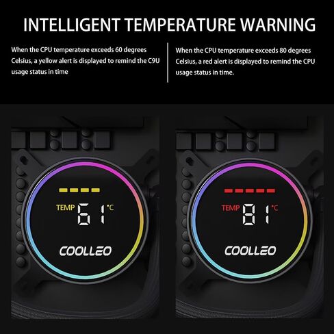 COOLLEO BL360 Digital Display Black ARGB 360mm AIO CPU Cooler,Three-Phase Nine-Stage Water Pump + 3* Hurricane T28Mag PWM Fan 300W TDP Liquid CPU Cooler for AMD AM4/AM5 & Intel LGA 115X/1200/1700 in Saudi Arabia