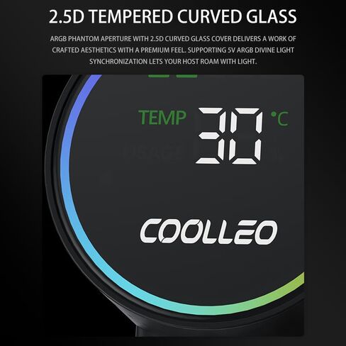 COOLLEO BL360 Digital Display Black ARGB 360mm AIO CPU Cooler,Three-Phase Nine-Stage Water Pump + 3* Hurricane T28Mag PWM Fan 300W TDP Liquid CPU Cooler for AMD AM4/AM5 & Intel LGA 115X/1200/1700 in Saudi Arabia