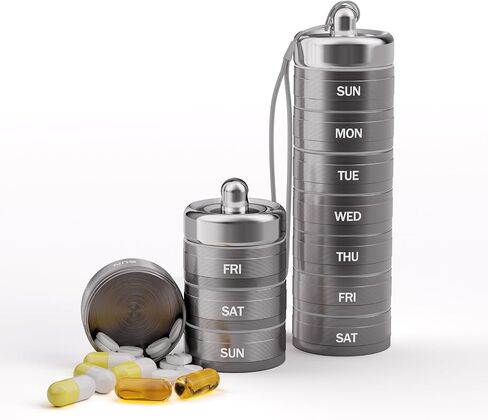 Travel Pill Organizer-Weekly Medicine Pill Case， 7 Day Pill Container,1 Time a Day BPA Free Moisture Proof Stackable Travel Pill Box for Vitamin, Fish Oil, Supplement（Black） in Saudi Arabia