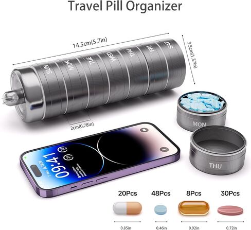 Travel Pill Organizer-Weekly Medicine Pill Case， 7 Day Pill Container,1 Time a Day BPA Free Moisture Proof Stackable Travel Pill Box for Vitamin, Fish Oil, Supplement（Black） in Saudi Arabia