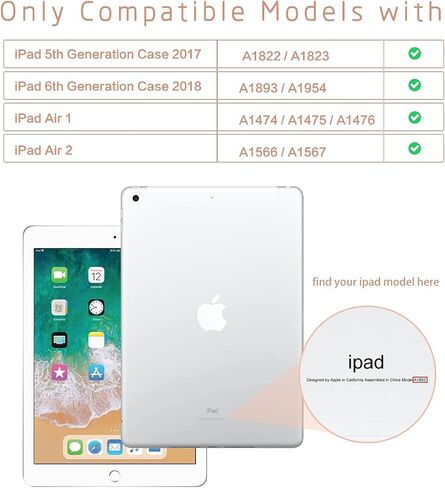 حافظة iPad الجيل السادس 9.7 بوصة 2018/حافظة iPad الجيل الخامس 2017، حافظة iPad Air 2/Air 1، غطاء ذكي واقٍ نحيف مع حامل متعدد المشاهدة، وظيفة التنبيه/السكون التلقائي، كتاب تكوين وردي in Saudi Arabia