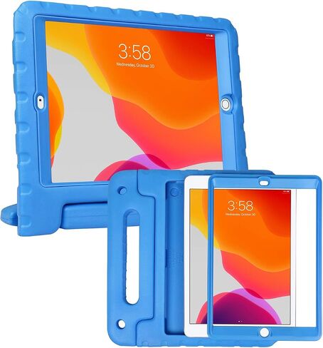 حافظة HDE iPad الجيل التاسع للأطفال مع واقي شاشة مدمج وغطاء iPad مقاوم للصدمات مقاس 10.2 بوصة مع حامل مقبض يناسب الجيل التاسع 2021 والجيل الثامن 2020 والجيل السابع 2019 Apple iPad 10.2 - أزرق in Kuwait