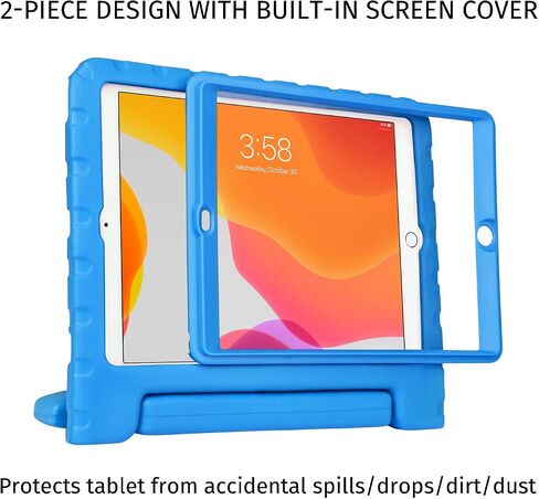 حافظة HDE iPad الجيل التاسع للأطفال مع واقي شاشة مدمج وغطاء iPad مقاوم للصدمات مقاس 10.2 بوصة مع حامل مقبض يناسب الجيل التاسع 2021 والجيل الثامن 2020 والجيل السابع 2019 Apple iPad 10.2 - أزرق in Kuwait