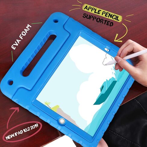 حافظة HDE iPad الجيل التاسع للأطفال مع واقي شاشة مدمج وغطاء iPad مقاوم للصدمات مقاس 10.2 بوصة مع حامل مقبض يناسب الجيل التاسع 2021 والجيل الثامن 2020 والجيل السابع 2019 Apple iPad 10.2 - أزرق in Kuwait