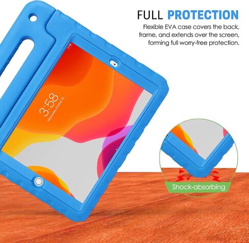 حافظة HDE iPad الجيل التاسع للأطفال مع واقي شاشة مدمج وغطاء iPad مقاوم للصدمات مقاس 10.2 بوصة مع حامل مقبض يناسب الجيل التاسع 2021 والجيل الثامن 2020 والجيل السابع 2019 Apple iPad 10.2 - أزرق in Kuwait