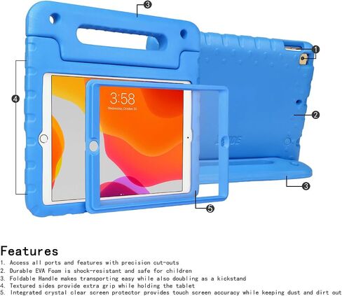 حافظة HDE iPad الجيل التاسع للأطفال مع واقي شاشة مدمج وغطاء iPad مقاوم للصدمات مقاس 10.2 بوصة مع حامل مقبض يناسب الجيل التاسع 2021 والجيل الثامن 2020 والجيل السابع 2019 Apple iPad 10.2 - أزرق in Kuwait