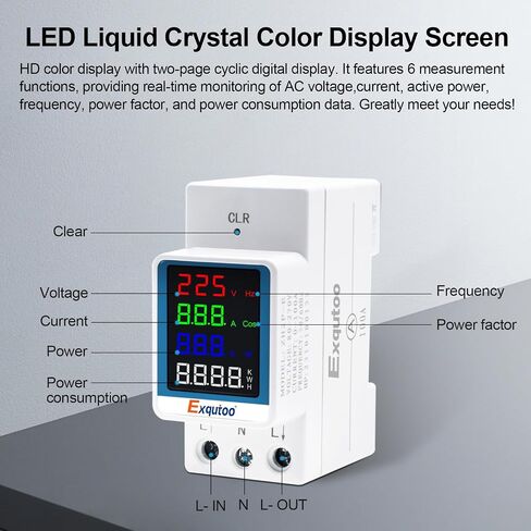 Multi-Function Energy Meter Color Digital Energy Meter - Measurement of AC Volts, Amps, Hertz, Watts, PF and Kilowatt-Hours - GT2P-E, AC 80~270V, 0~100A, 0~25KW, 50/60Hz, Rail-Mounted Meter in Saudi Arabia