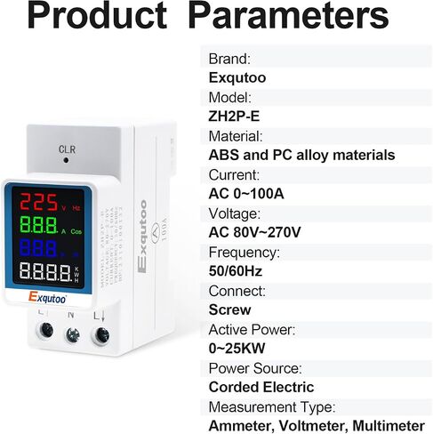 Multi-Function Energy Meter Color Digital Energy Meter - Measurement of AC Volts, Amps, Hertz, Watts, PF and Kilowatt-Hours - GT2P-E, AC 80~270V, 0~100A, 0~25KW, 50/60Hz, Rail-Mounted Meter in Saudi Arabia