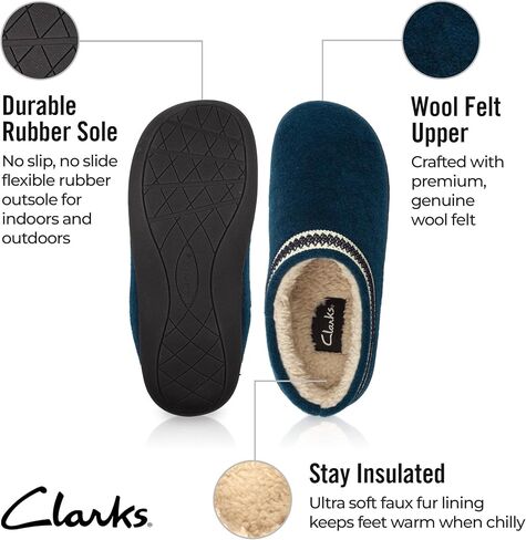شبشب نسائي من الصوف من Clarks JMH1319T - شبشب منزلي دافئ ومريح مبطن بالفرو الصناعي - شبشب منزلي داخلي وخارجي للنساء in Saudi Arabia
