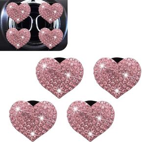 4 PCS Bling Car Vent Decorative Clip, Heart-shaped Shining Diamond Air Conditioning Vent Trim for Women, Clip-on Non-destructive Installation, Universal Interior Accessory for Cars (Pink)