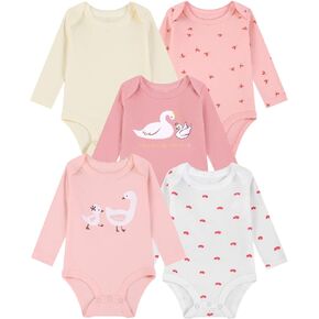 Baby Girls 5-pack Long-Sleeve Bodysuit, 100% Cotton Infant Clothes for 3-24 Months