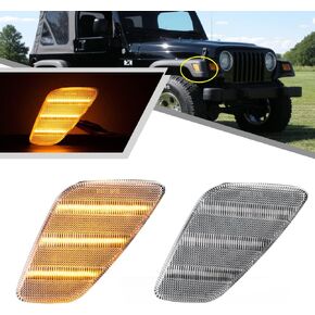 2Pcs LED Amber Side Marker Lights for J'eep Wrangler TJ 1997-2006 Front Turn Signal Light Replace OEM Sidemarker Lamp Clear Lens