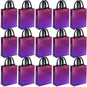 STARRKY 15PCS Gradient Gift Bags, Blue and Green Reusable Medium-Sized Gift Bags with Iridescent Finish Party Favor Bags with Handles for Birthdays and Goodies