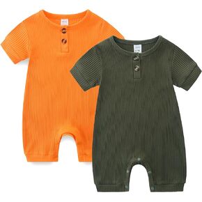 Baby Boy Girl Clothes 2 Pack Short/Long Sleeve Snap Closure Romper for Infants